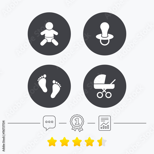 Baby infants icons. Buggy and dummy symbols. © blankstock