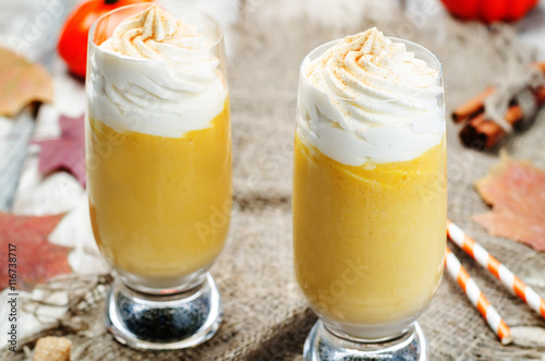 pumpkin spices pie pumpkin milkshake with whipped cream