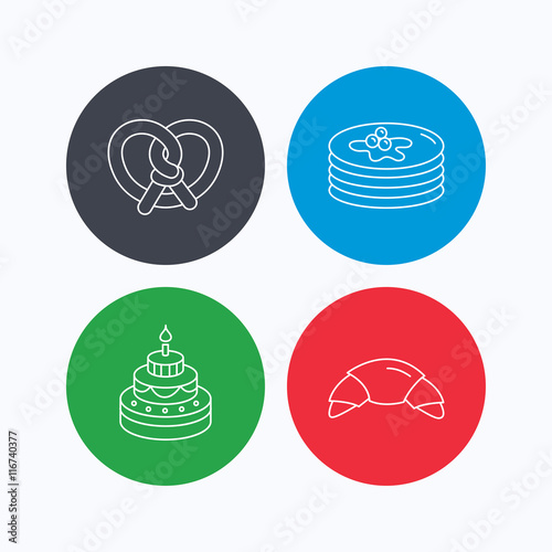 Croissant, pretzel and pancakes icons.