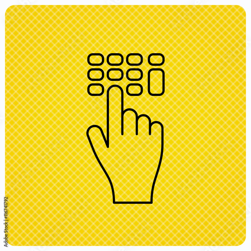 Enter pin code icon. Click hand pointer sign.