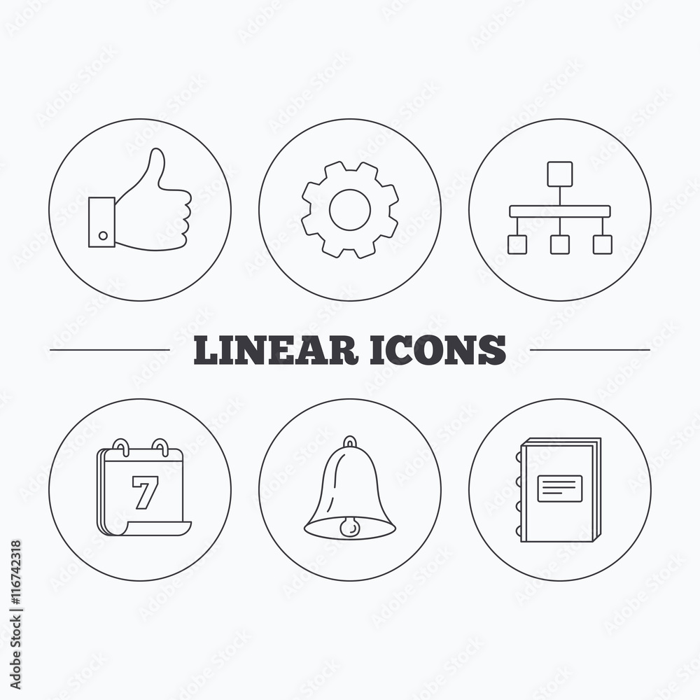 Hierarchy, like and bell icons. Hierarchy, like and bell icons.