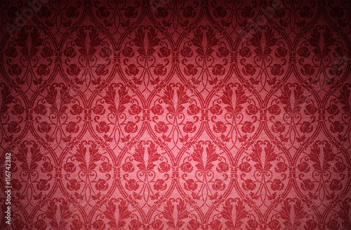 Red decorative background, ornament floral