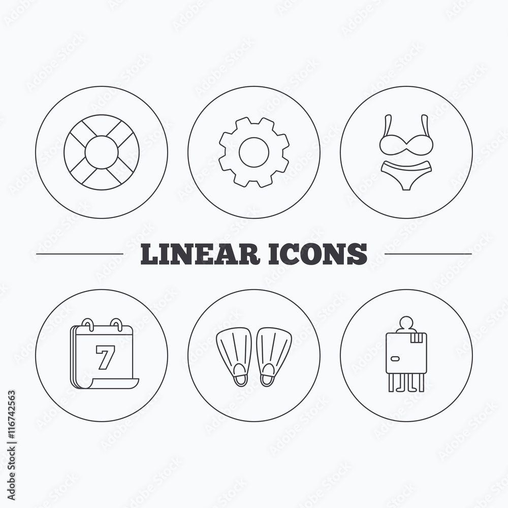 Lifebuoy, lingerie and flippers icons.