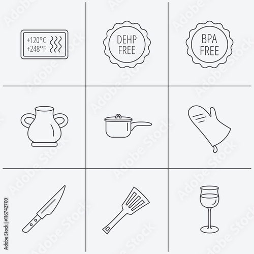 Saucepan, potholder and wineglass icons.