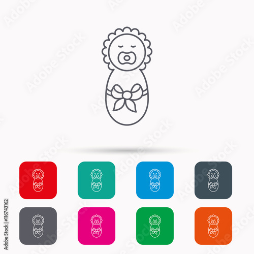 Newborn baby icon. Toddler with bow sign.
