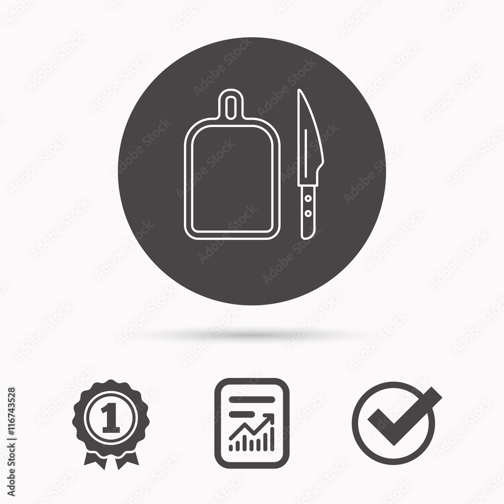 Obraz premium Separating board icon. Kitchen knife sign.