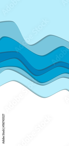 Blue curve wave line background, ice and water in paper cut style. Space for text. Cropped with Clipping Mask