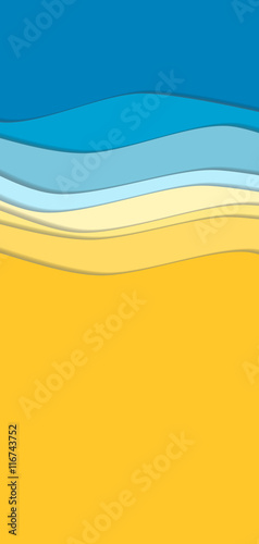 Yellow and blue curve wave line background, sea and beach in paper cut style. space for text. Cropped with Clipping Mask