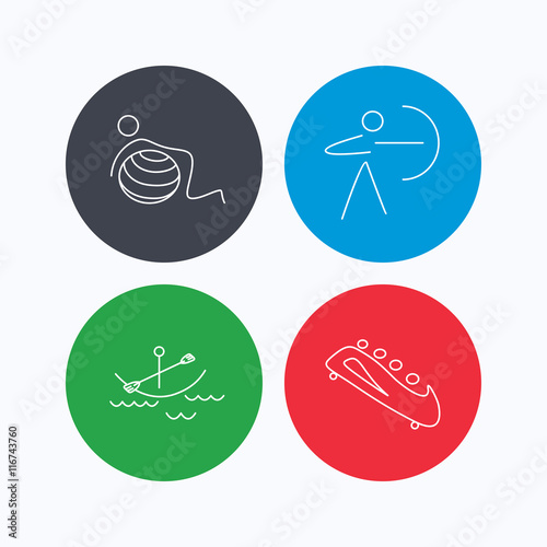 Gymnastics, boating and archery icons.