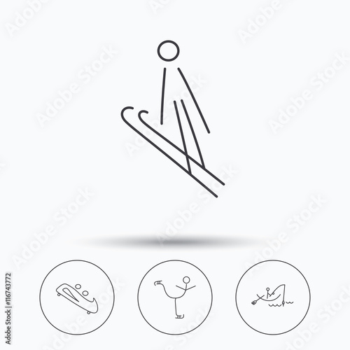 Fishing, figure skating and bobsled icons.