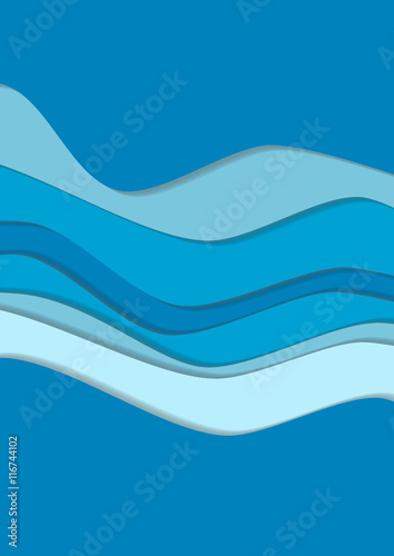 Blue curve wave line background, ocean in paper cut style. Cropped with Clipping Mask