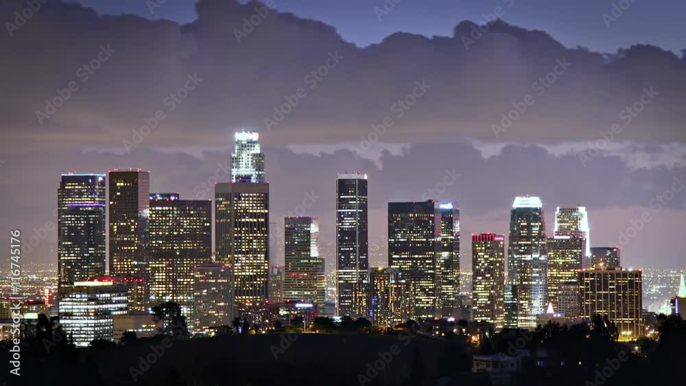 Time Lapse of the Los Angeles skyline at twilight. Time Lapse of the Los Angeles skyline at twilight.