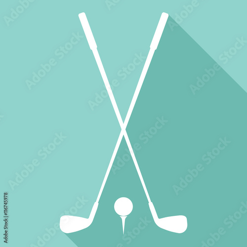 Golf clubs and ball vector icon with long shadow.