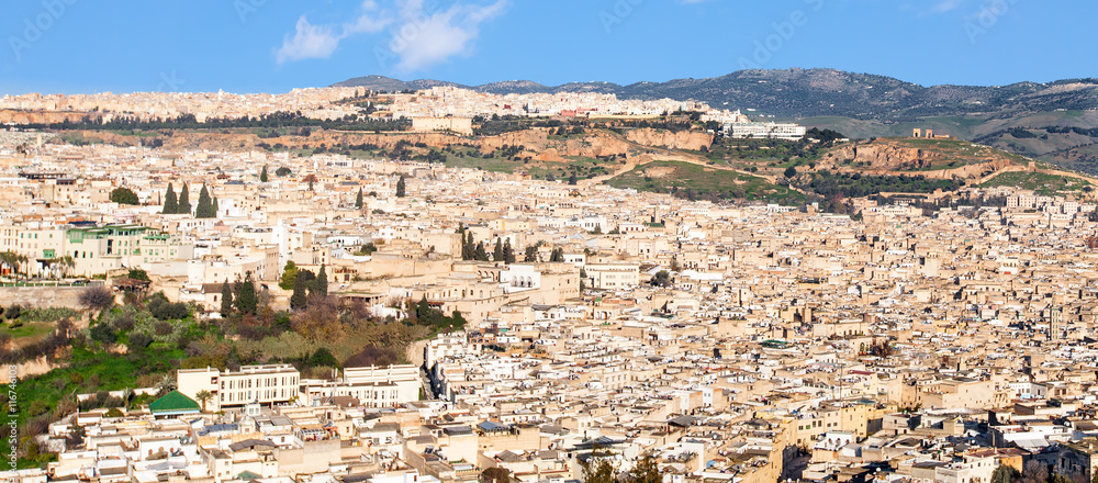 Fez, Morocco.  Aerial view of the old city.