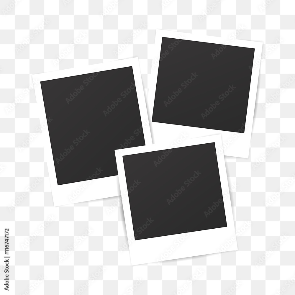 Blank set photo polaroid frame on transparent background. Shadow effect for  your photography. Mockup . Retro picture. Scrapbook album decoration  template. Stock Vector