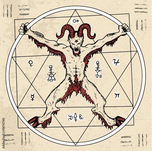 Circle with Devil or demon with pentagram inside