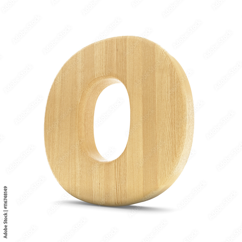 3d wood material O letter isolated white background.