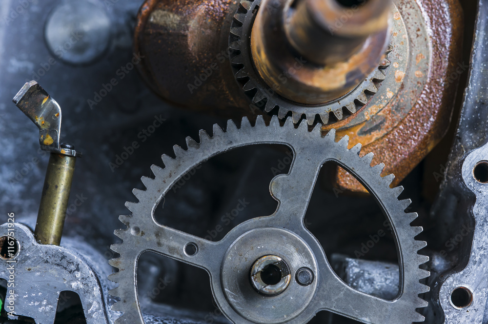 Rustic gear mechanism closeup