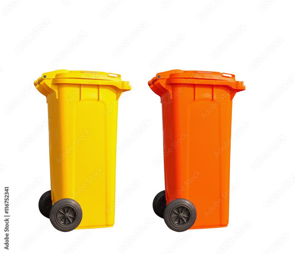 Isolated yellow and orange garbage bin Isolated yellow and orange garbage bin
