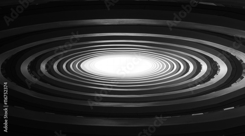 Abstract architectural structure, ellipse geometric illusion shape, black and white