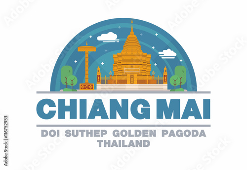 Golden Pagoda (DOI SUTHEP) of Chiang mai,Thailand Logo symbol