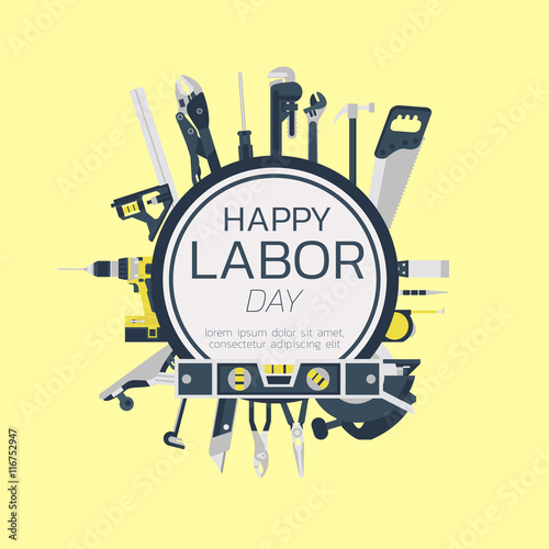Happy labor day greeting card concept illustration on yellow