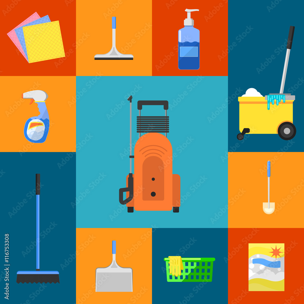 Cleaning tools icon set flat vector illustration Cleaning tools icon set flat vector illustration