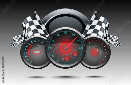 Speedometer and checkered flags