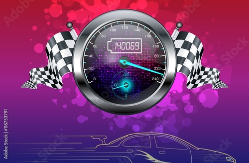 Realistic Speedometer and checkered flags