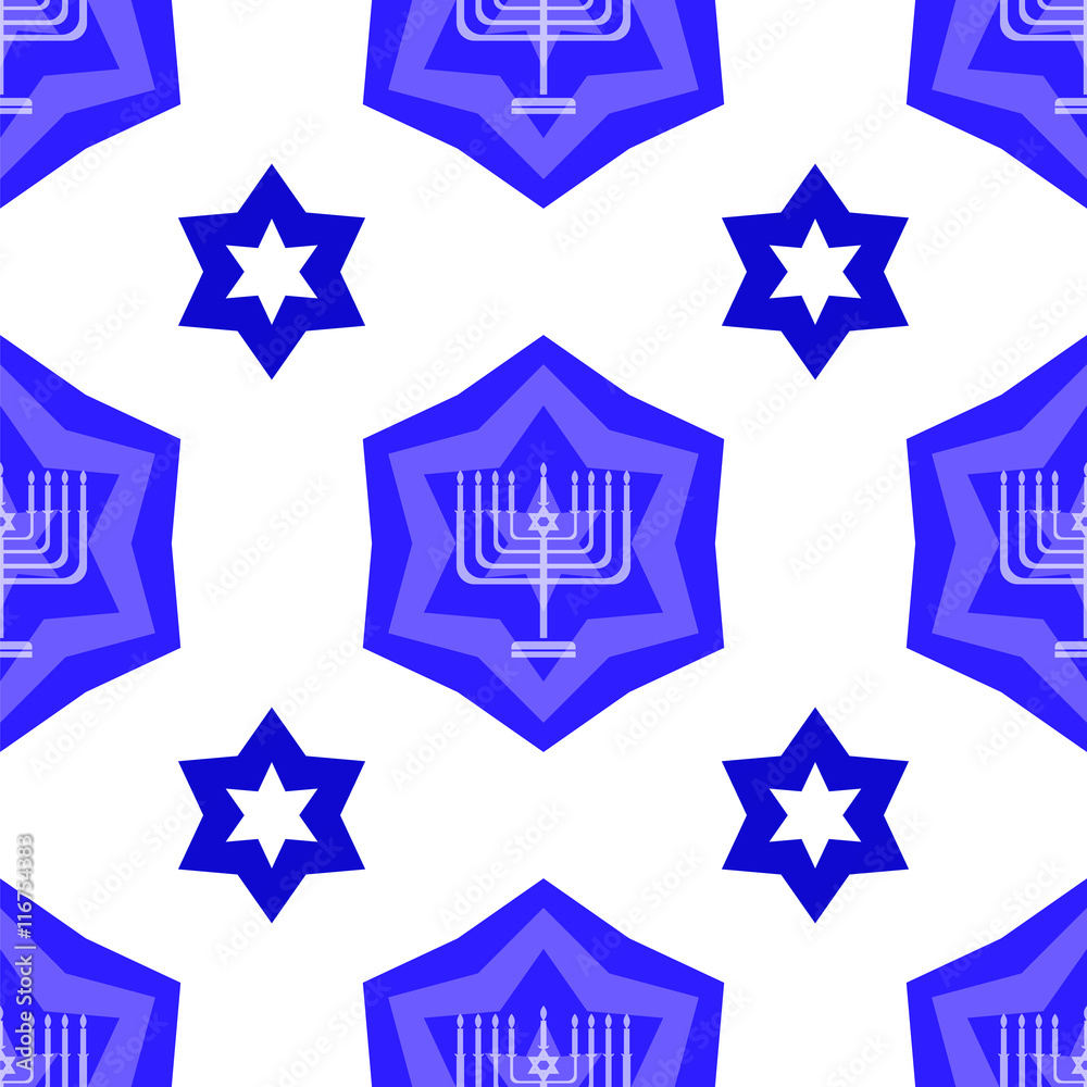 Blue David Star  Seamless Background. Menorah Jewish Symbol of Religion
