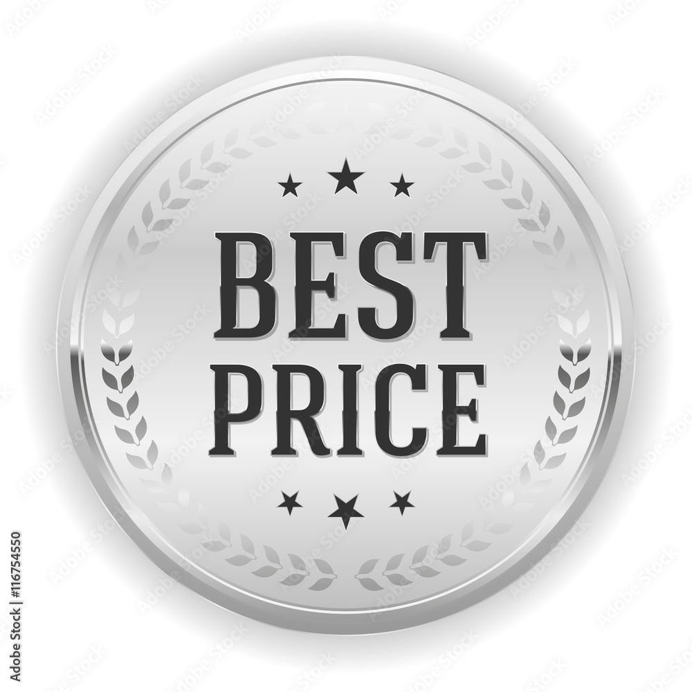 Silver best price button, badge on white background Silver best price button, badge on white background