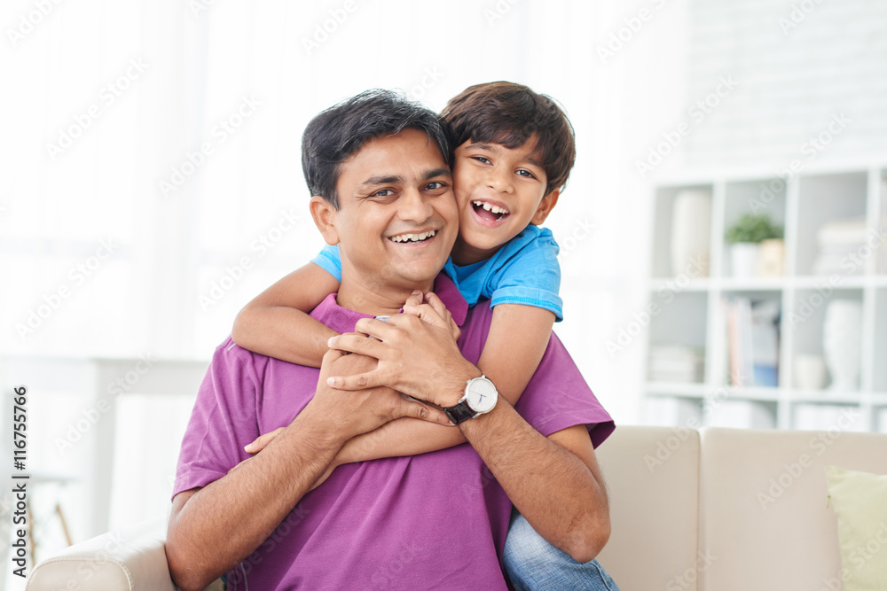 Portrait of joyful Indian dad and his son Stock Photo | Adobe Stock