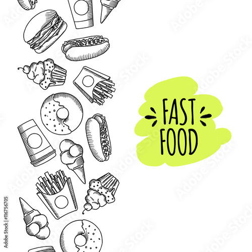 Fast food. Set of cartoon vector background.