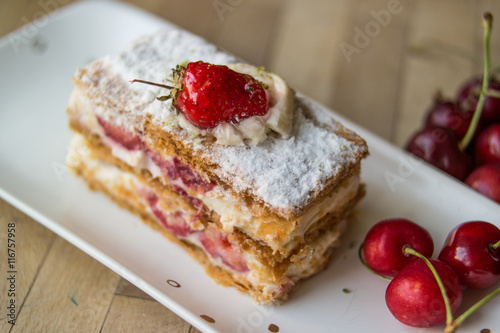 strawberry puff mille-feuille with cherry