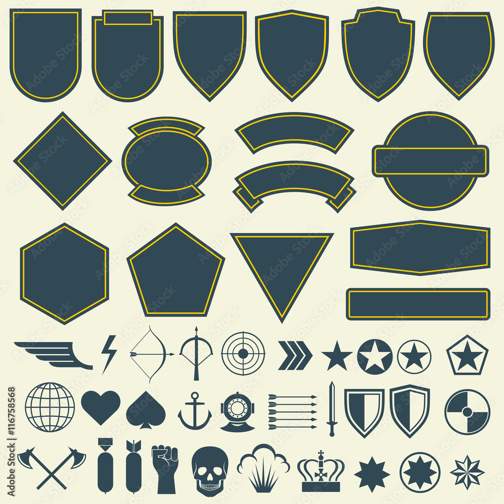 Vector elements for military, army patches, badges set - obrazy, fototapety, plakaty 