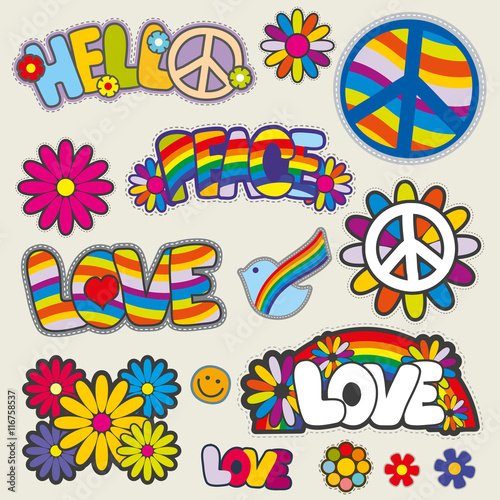 Retro hippie patches vector emblems photo