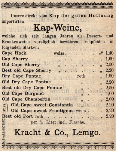 Weinhandel Kracht Lemgo 1889