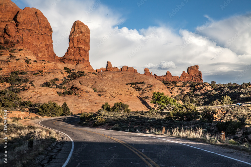 Road through Arches National Park, Utah, USA Road through Arches National Park, Utah, USA