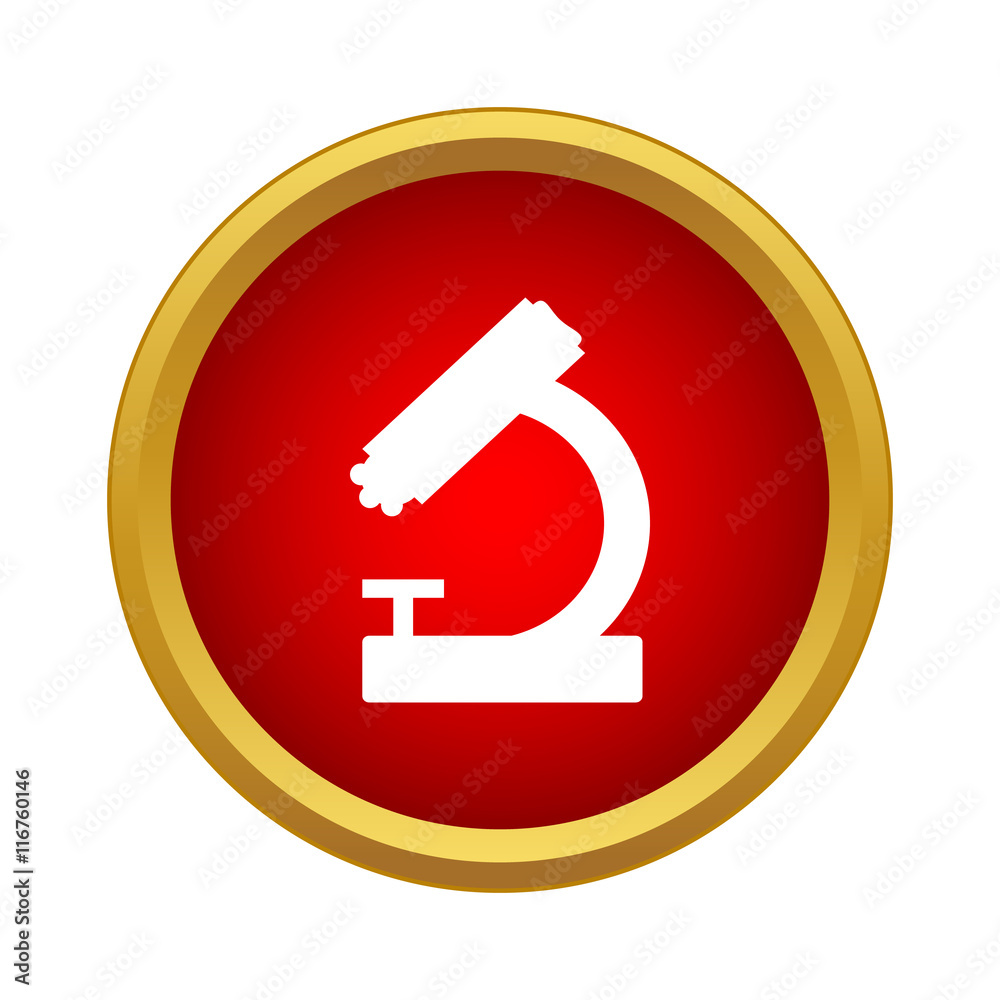 Microscope icon in simple style in red circle. Laboratory equipment symbol Microscope icon in simple style in red circle. Laboratory equipment symbol