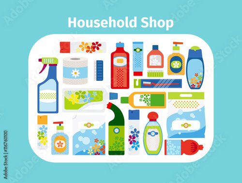 Household shop cleaning icon set. Vector illustration