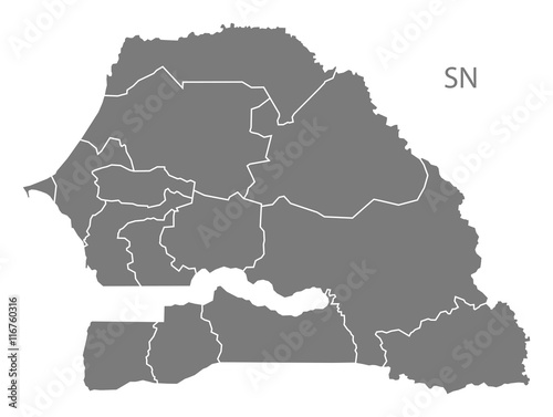 Senegal regions Map grey