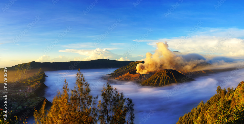 Mount Bromo, active volcano during sunrise.