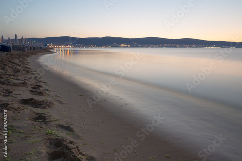 empty beach sunny beach at dawn. Bulgaria