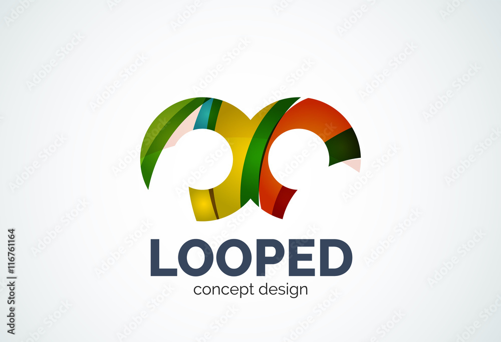 Abstract business company infinity logo template, loops or eight number concept - geometric minimal style, created with overlapping curve elements and waves. Corporate identity emblem Abstract business company infinity logo template, loops or eight number concept - geometric minimal style, created with overlapping curve elements and waves. Corporate identity emblem