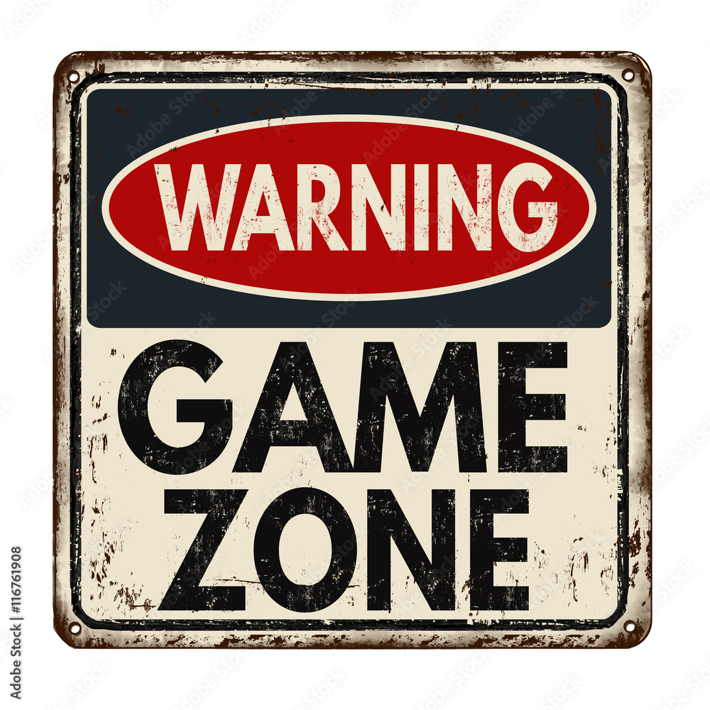 Warning game zone vintage metal sign