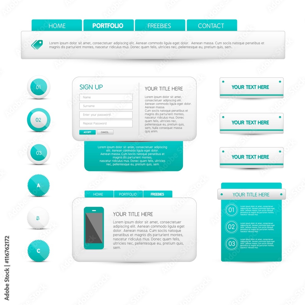 Turquoise and white web elements Turquoise and white web elements