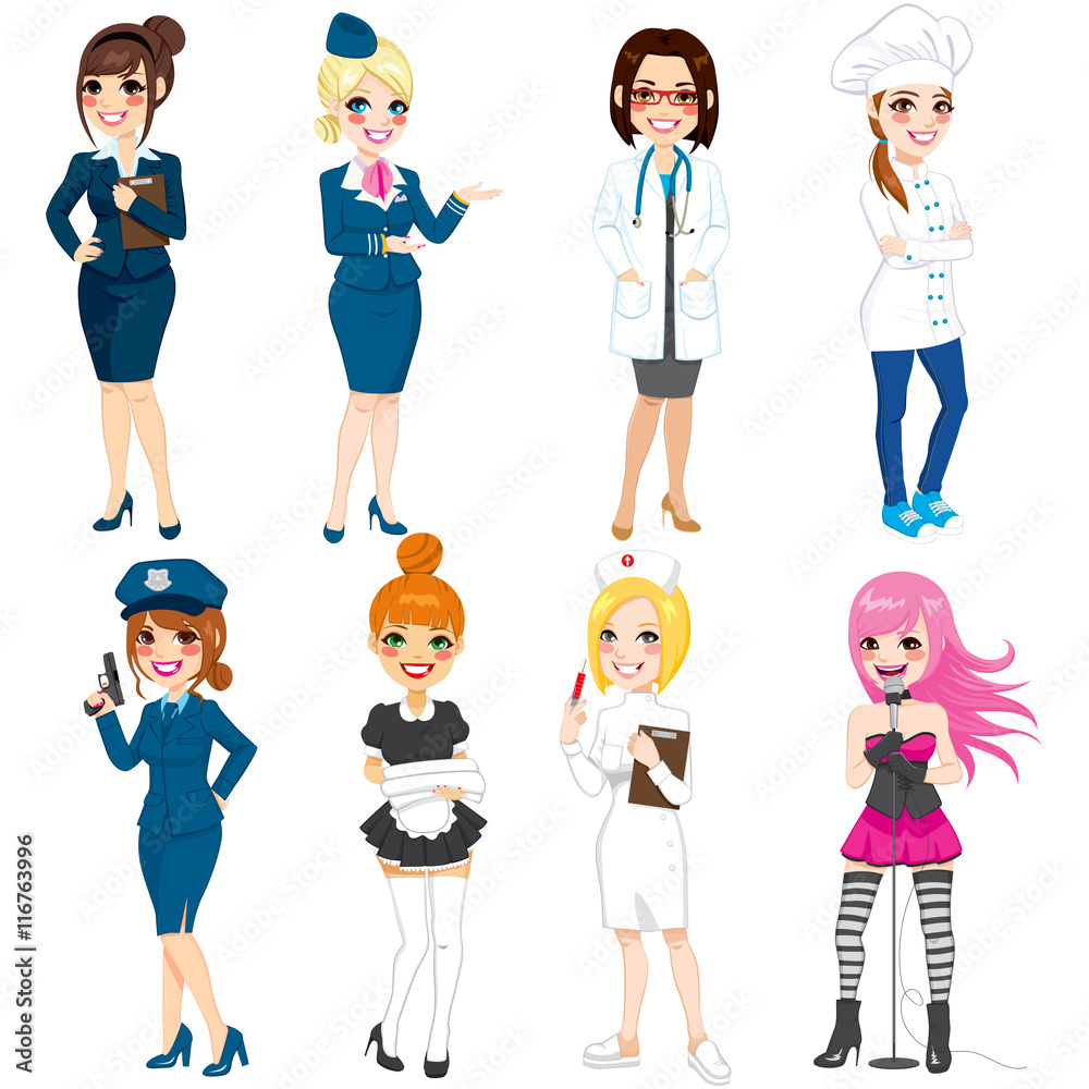 Collection set of eight different women professions Collection set of eight different women professions