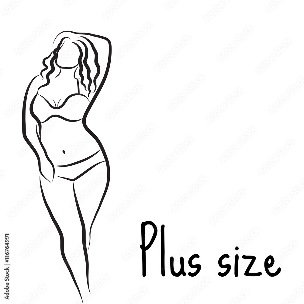 Girl silhouette sketch plus size model. Curvy woman symbol. Vector illustration Girl silhouette sketch plus size model. Curvy woman symbol. Vector illustration