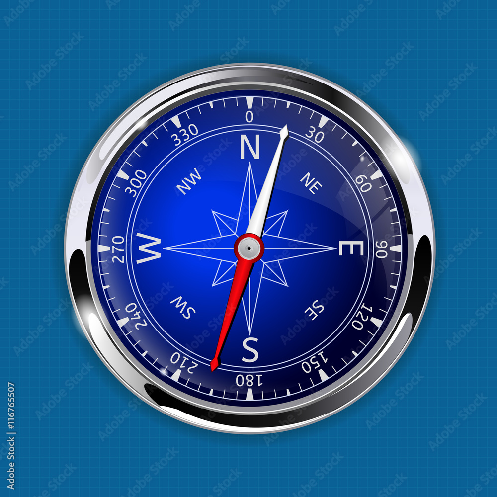 Compass on blueprint background