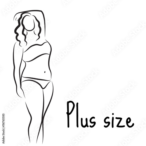 Girl silhouette sketch plus size model. Curvy woman symbol. Vector illustration